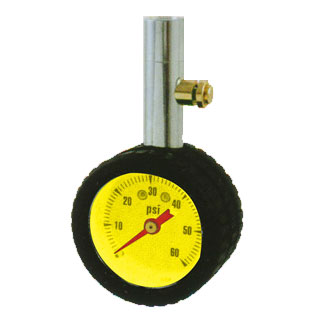 Mini Dial Tire Gauge 10-60 psi Yellow Dial