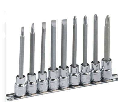 9 Piece 3/8" Drive Slotted & Philips Long Bit Socket Set