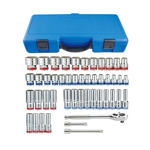 1/2" Drive 47 Piece Socket Set Fractional SAE & Metric 12 Point