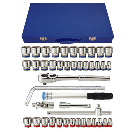 1/2" Drive 43 Piece Socket Set Fractional SAE & Metric 6 Point