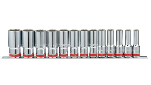 1/2" Drive 13 Piece Deep Socket Set Fractional SAE 6 Point