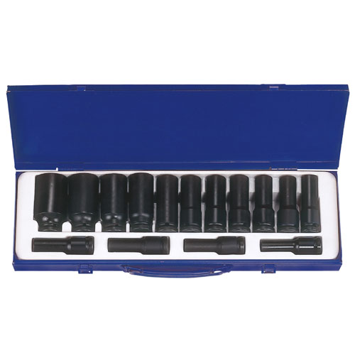 1/2" Drive 15 Piece Impact Socket Set Metric 6 Point