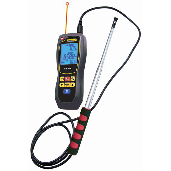 Data Logging Hot Wire Anemometer w CFM/CMMAND 8:1 IR Thermometer