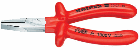 6-1/4" Flat Nose Pliers, Chrome Plated, 1000V Insulated Grip