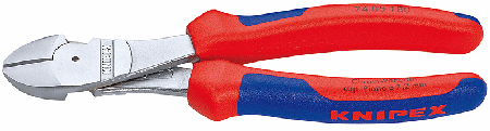 7-1/4" High Leverage Diag. Cutters, Comfort Grip, Chrome Plated