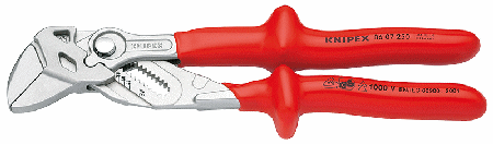 10" Pliers Wrench, Insulated Grips, Nickel-Plated