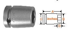 1" Female Square Drive Socket, SAE 1" Hex Opening