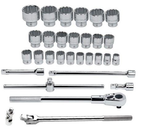 3/4 Inch Drive 12 Pt Metric Socket and Drive Tool Set 30 Pc