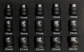 15-Piece 1/2" Drive Metric Stubby Impact Socket Set