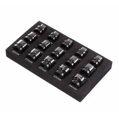 1/2 Inch Drive Air Stubby Metric Size Impact Socket Set 15 Pc