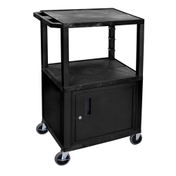 42 in A/V Cart - 3 Shelves, Cab - Black Legs