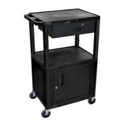 42 in A/V Cart 3 Shelves, Cab, Drawer Blk Leg