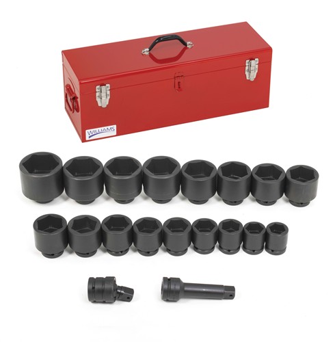 19 pc 1" Drive 6-Point SAE Shallow Socket Set in Metal Tool Box