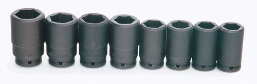 7 pc 3/4" Drive 6-Point SAE Deep Socket Set on Rail and Clips