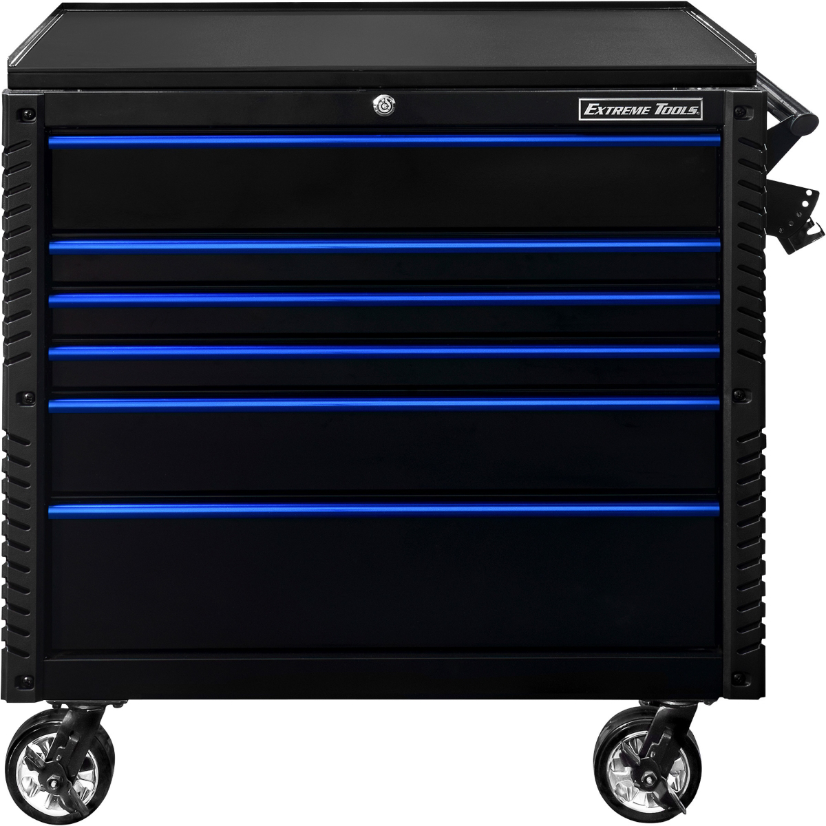 41" 6 DR TOOLCART W/BUMPERS, BLACK W/BLUE DR PULLS