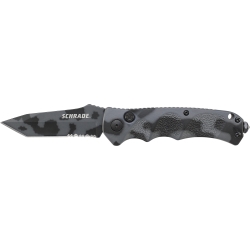 Schrade Push Button Lock Folding Knife Partially Serrated Tanto