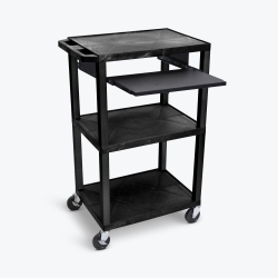 42"H AV Cart, 3 Shelves, Pullout Shelf-Black