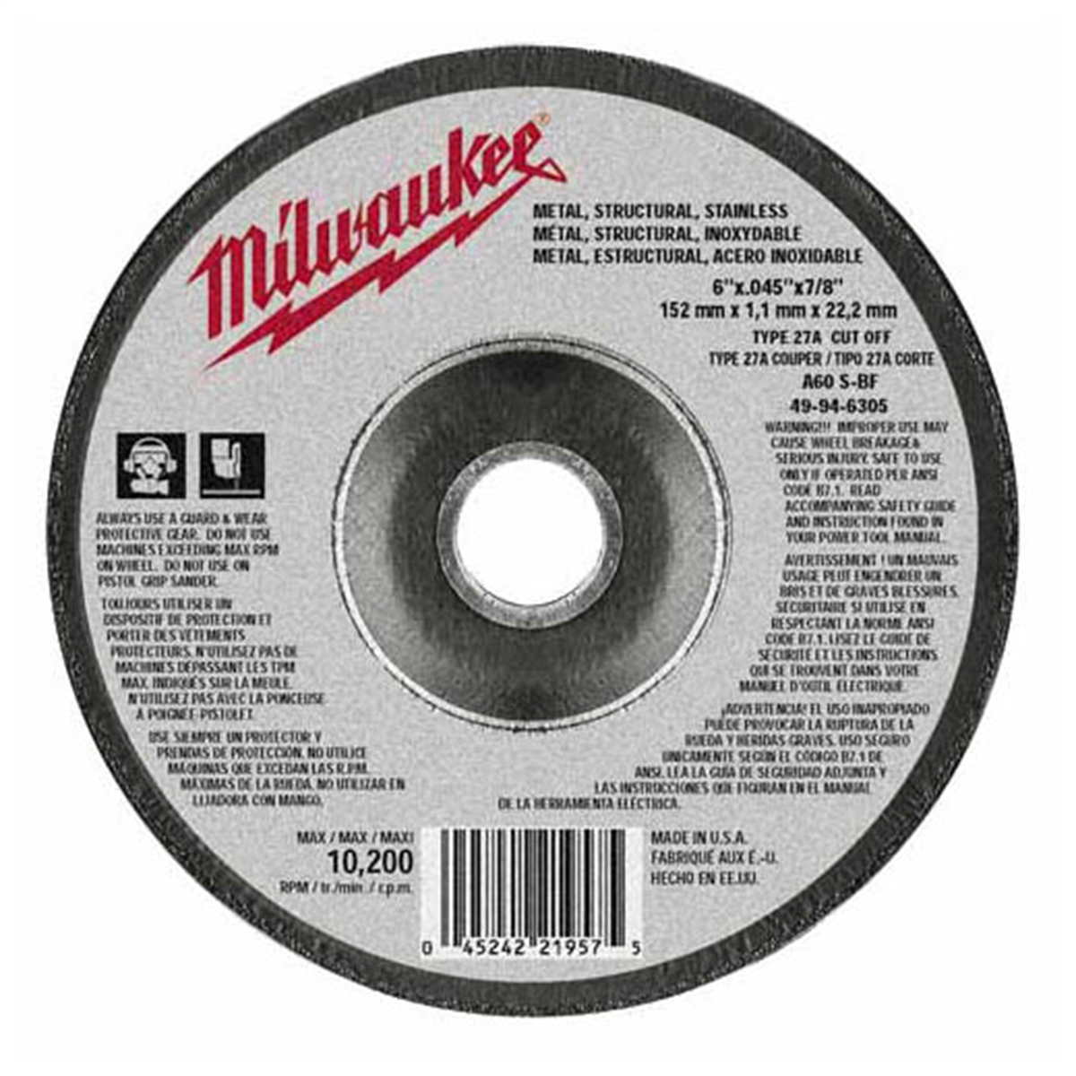 6"X.045"X7/8" (TYPE 27) CUT-OFF WHEEL (A60T)
