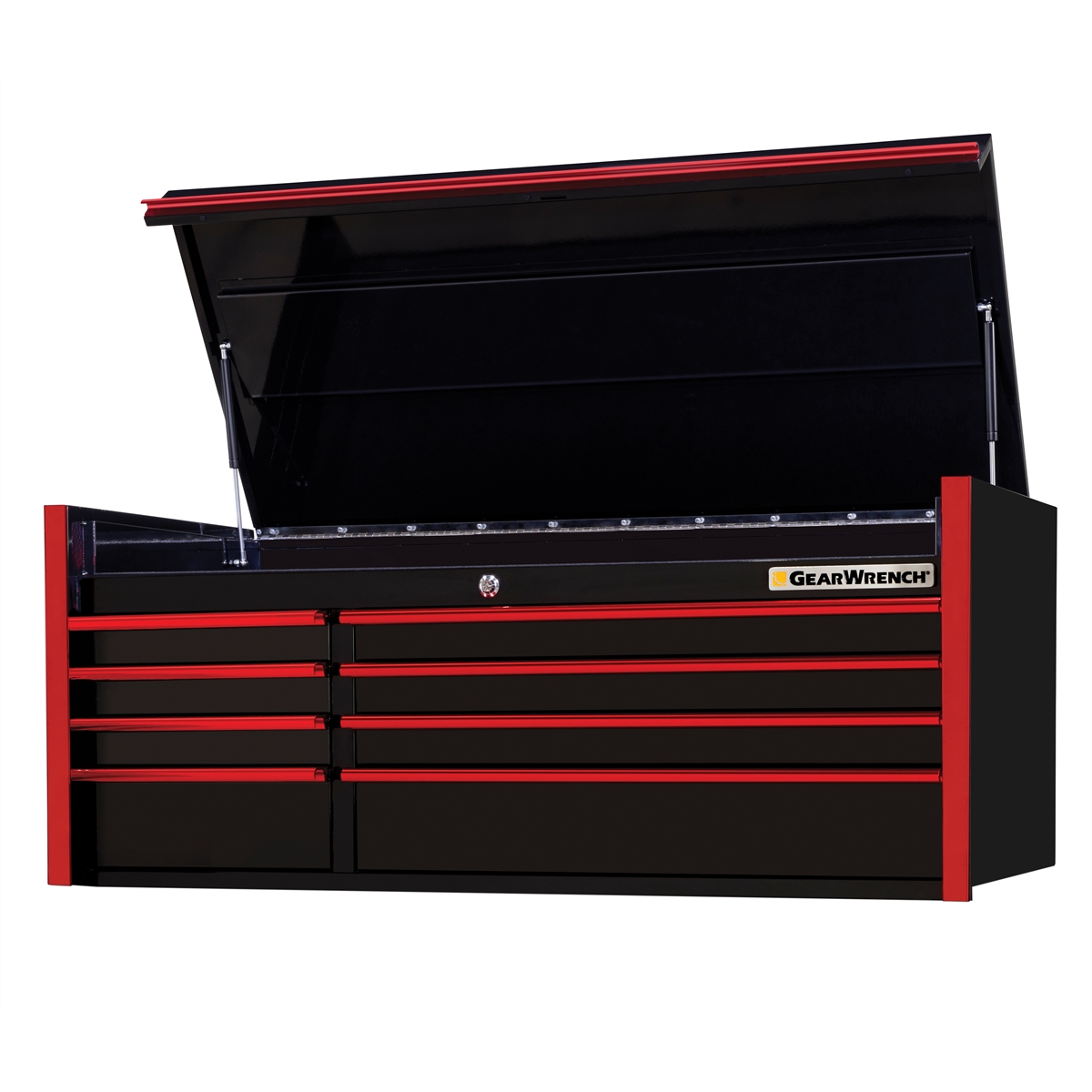 55in 8-Drawer Top Chest, Black-Red Handles