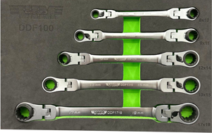 5 PC. DOUBLE DEEP SPLINE FLEX HEAD RATCHETING WRENCH SET - METRI