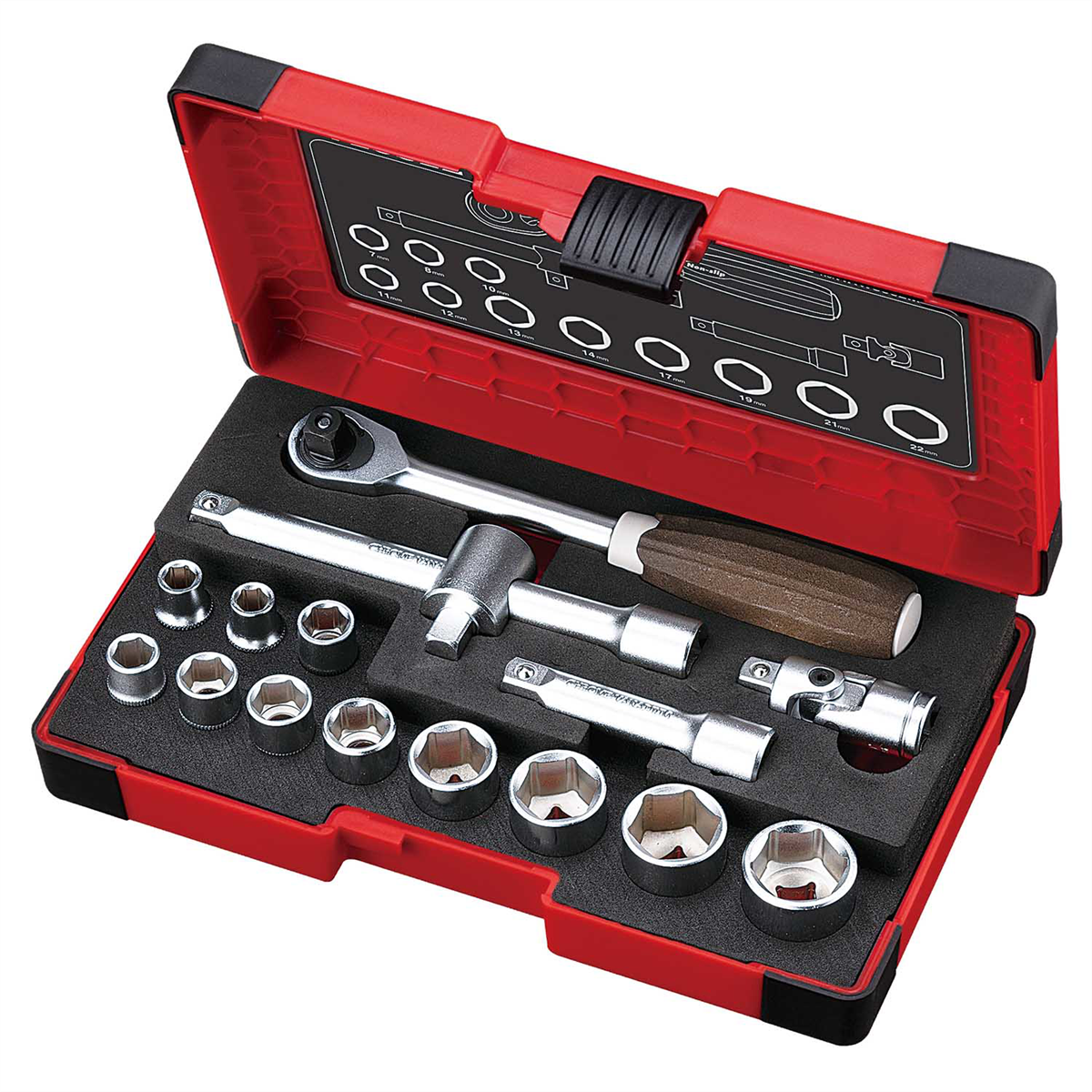WOOD-COMPO Socket Wrench Set No.HRW3002M-W 3/8" SQ Drive 16PC. S