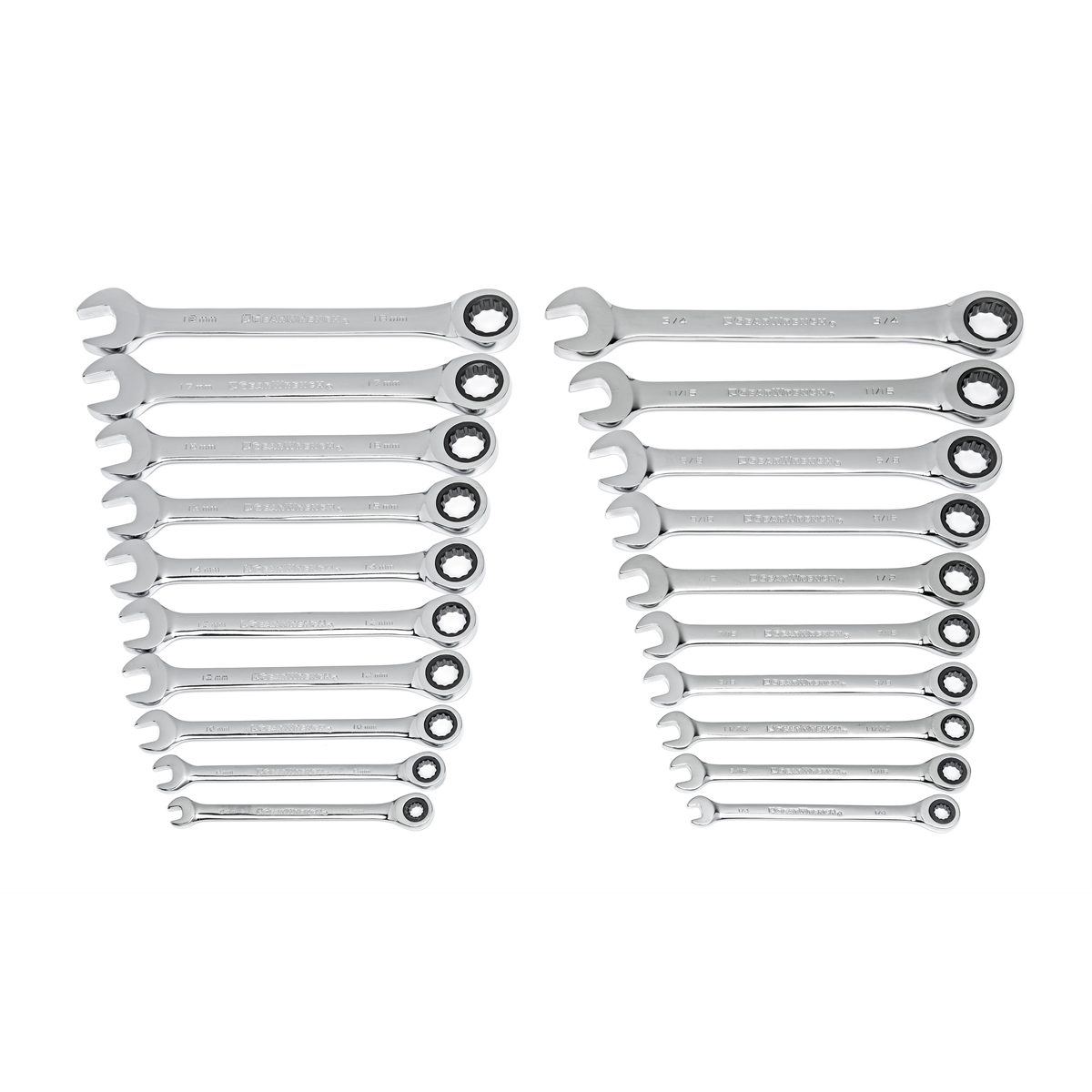 GearWrench 20 Pc SAE Metric 72-Tooth Ratcheting Wrench Set