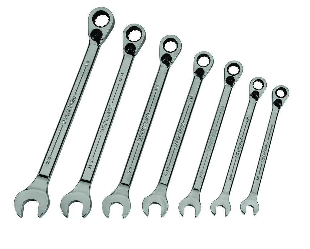 7 pc 12-Point SAE Reversible Ratcheting Combination Wrench