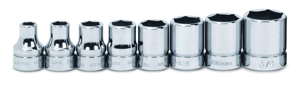 8 pc 3/8" Drive 6-Point SAE Shallow Socket Set on Rail and Clips