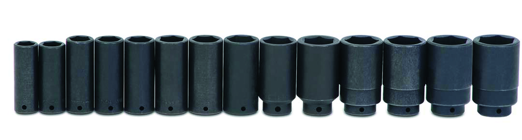13 pc 1/2" Drive -Point SAE Deep Impact Socket Set on Rail and C