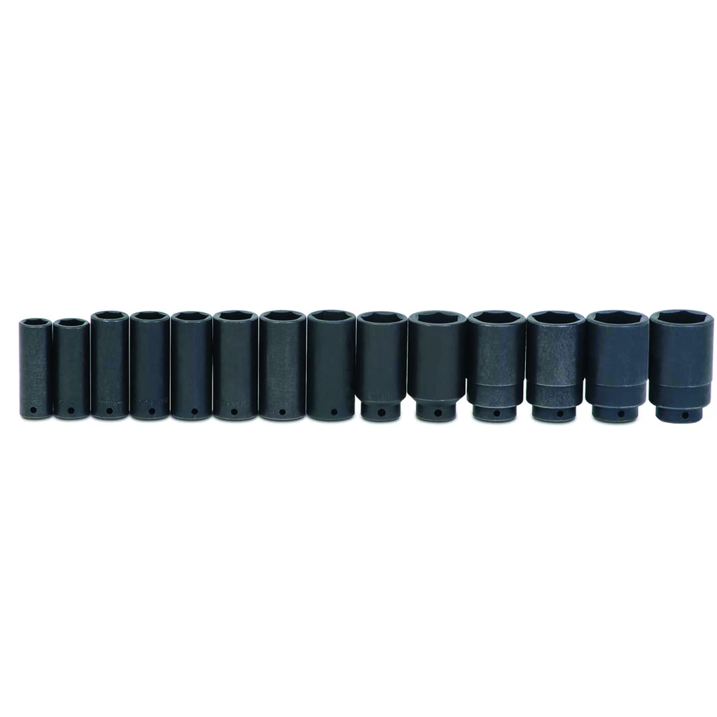 13 pc 1/2" Drive -Point SAE Deep Impact Socket Set on Rail and C