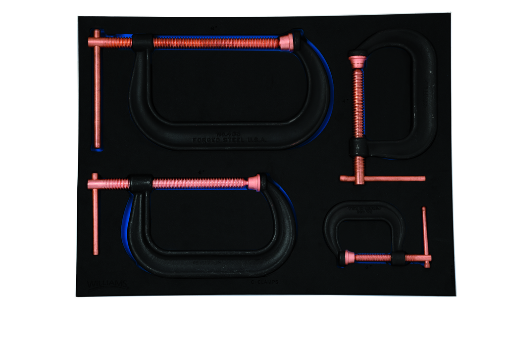 4 pc C-Clamp With Copper Screw Set in 2/3 Foam Drawer Inset