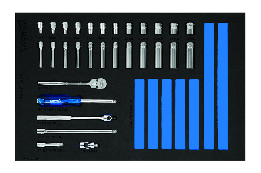 30 pc 1/4 Drive 6-Point Metric Shallow & Deep Sockets & Drive To