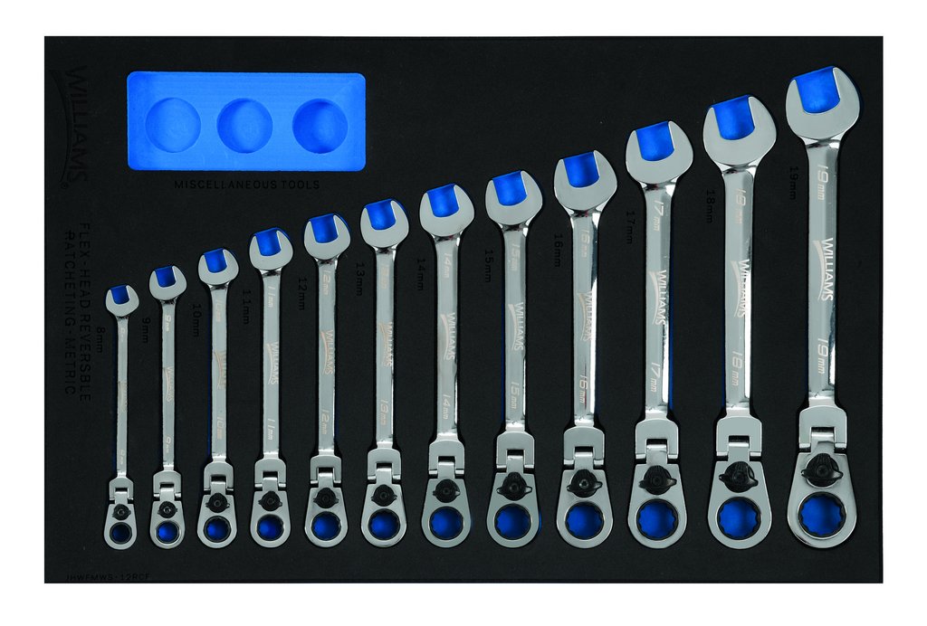 12 pc Metric Ratcheting Combination Wrench Set in 1/3 Foam Drawe