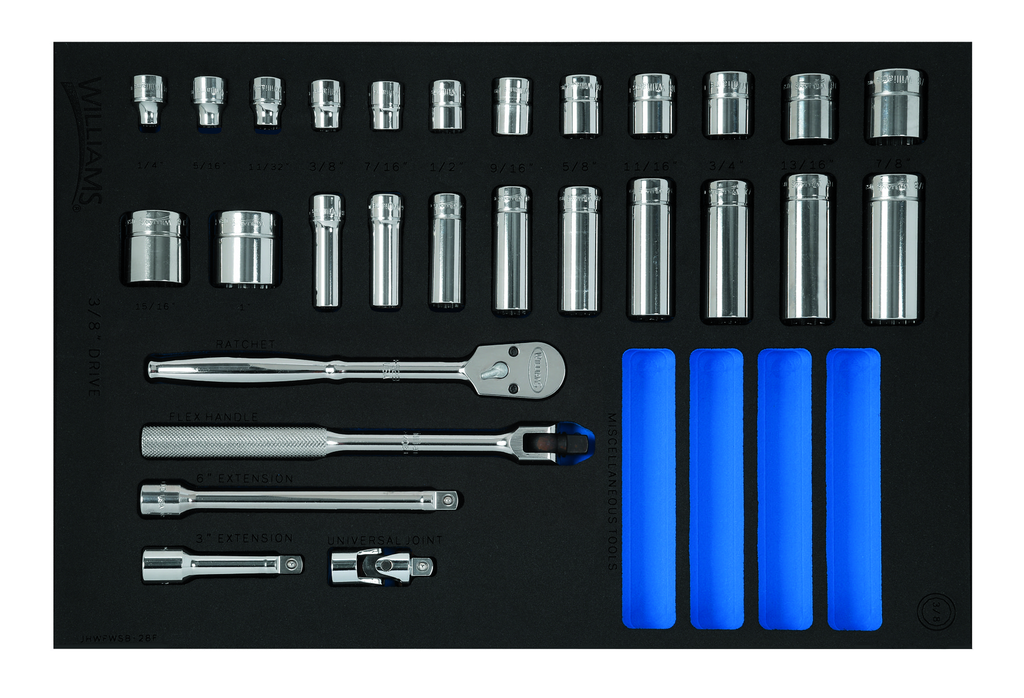 28 pc 3/8 Drive 12-Point SAE Shallow & Deep Socket and Drive Too