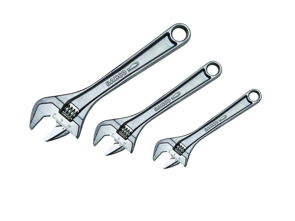3 pc SAE Adjustable Chrome Finish Wrench Set