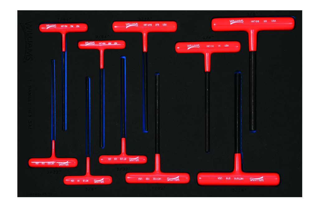 10 pc SAE Arm T-Key Set in 1/3 Foam Drawer Inset (1/4 x 6 - 9/64