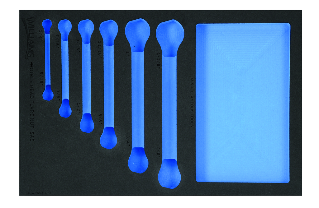 1/3 Foam Drawer Inset Only for 6 pc SAE Double Flare Nut Wrench