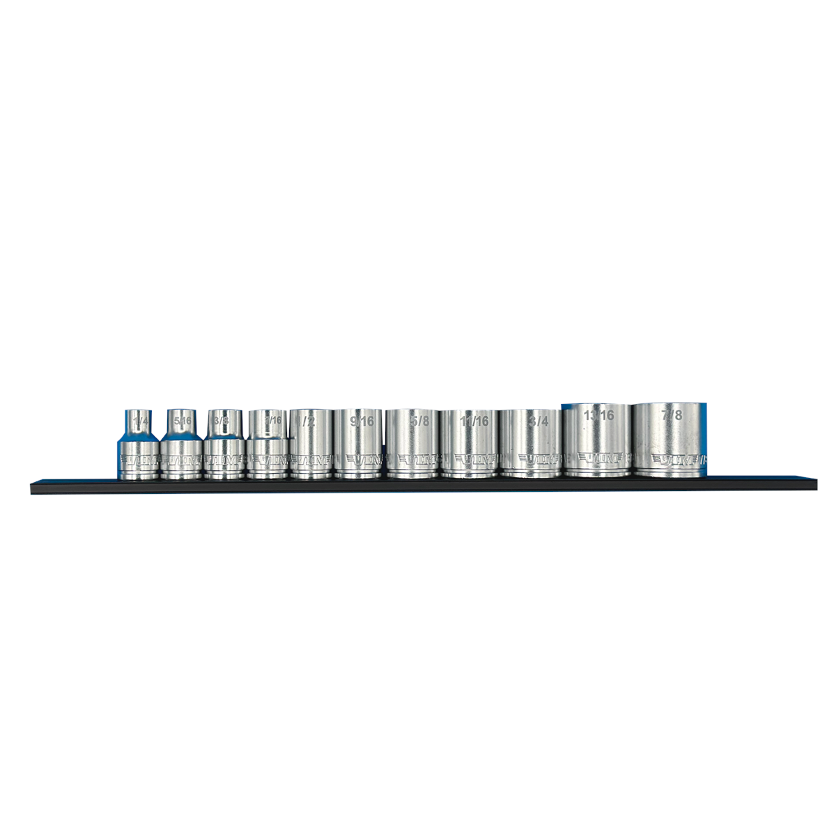 11 PC. 3/8'' DR. SAE SOCKET SET W/ 12" BLACK MAGRAIL