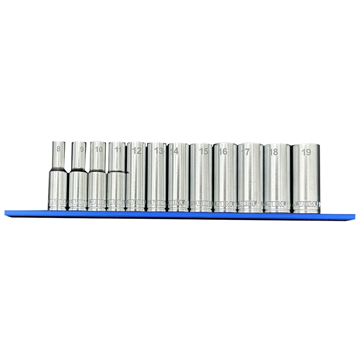 12 PC. 3/8'' DR. DEEP METRIC SOCKET SET W/ 12" BLUE MAGRAIL