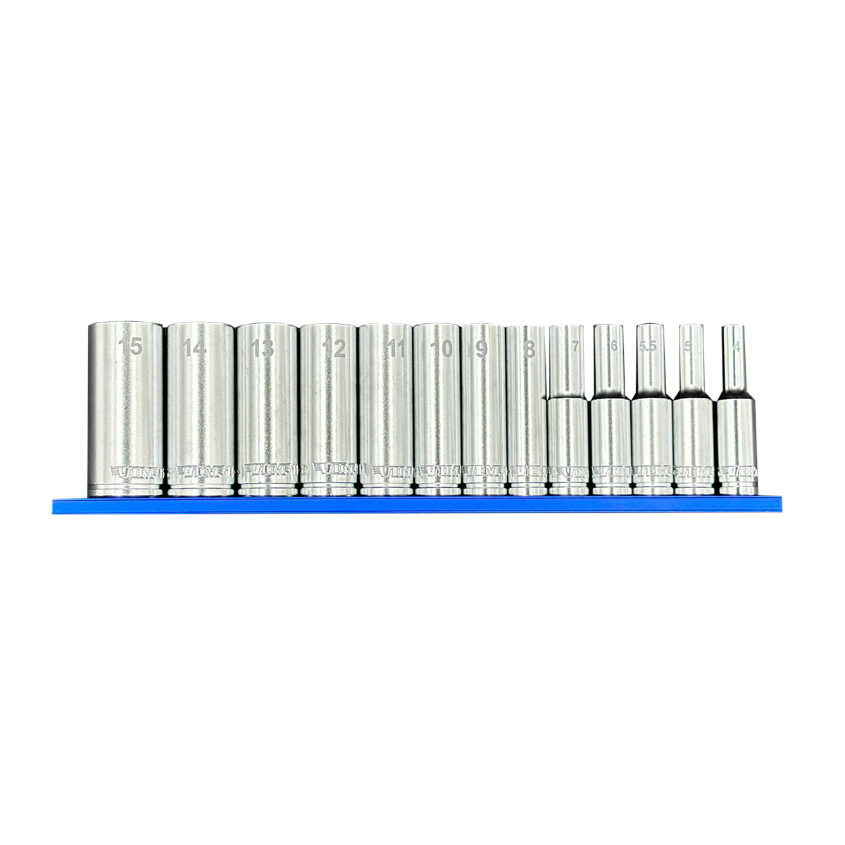 13 PC. 1/4'' DR. DEEP METRIC SOCKET SET W/ BLUE 8" MAGRAIL