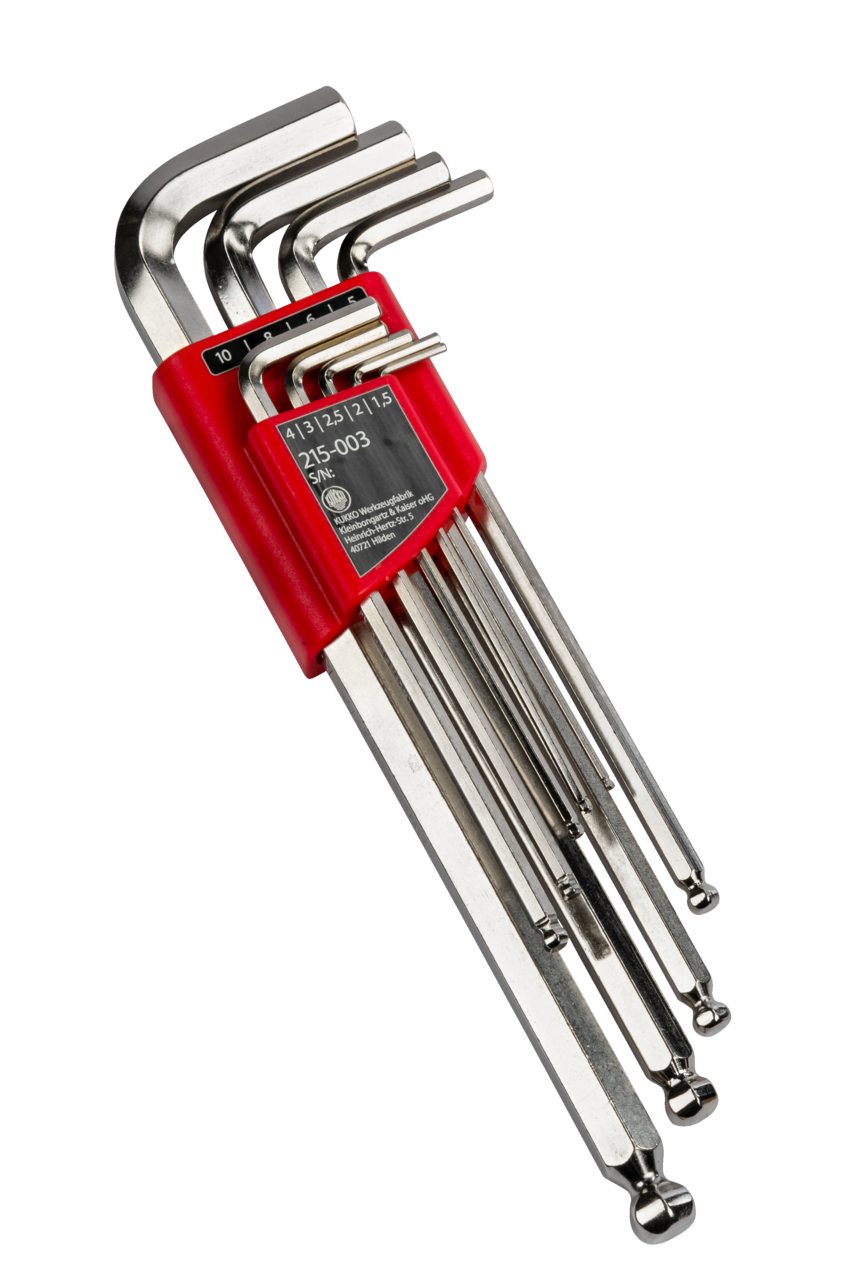 Long allen keys with ball head, 1,5, 2,0, 2,5, 3,0, 4,0, 5,0, 6,