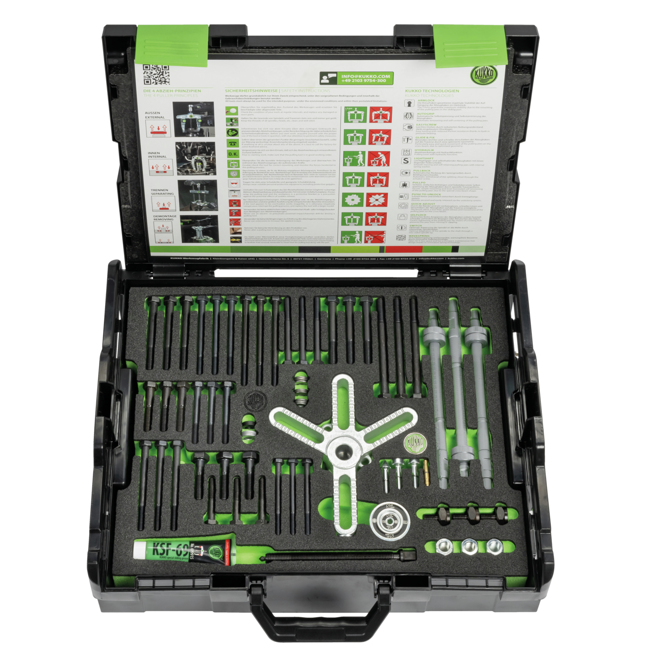 Multi-side bolt puller set, up to 150 mm spread and 205 mm reach