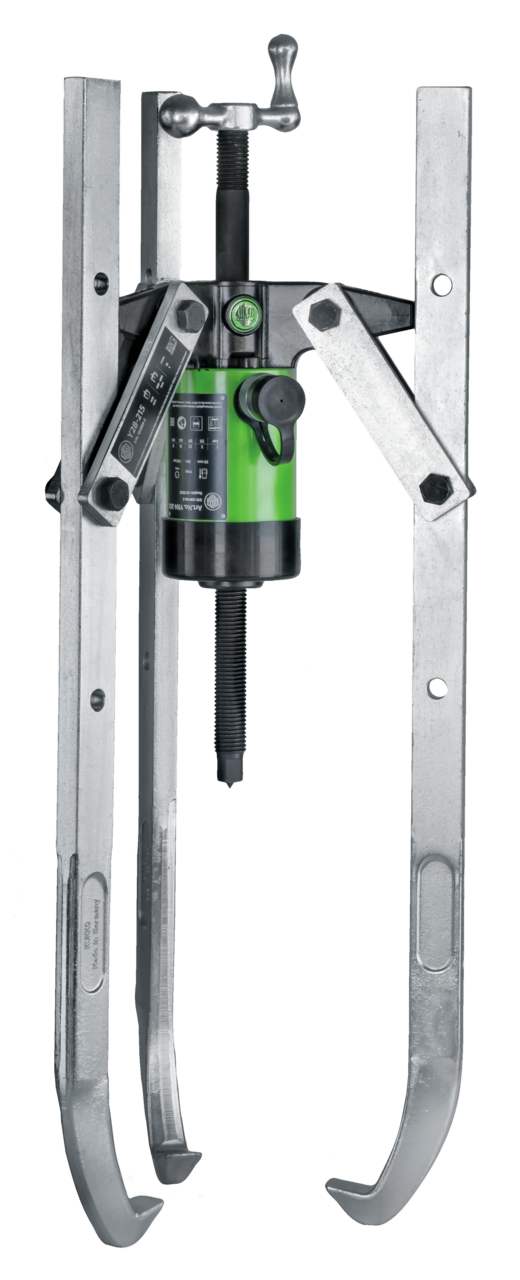 Hydraulic, 2- and 3-arm pullers with adjustable clamping depth a