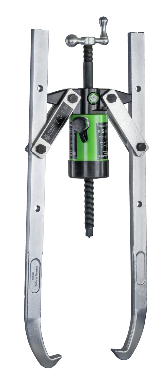 Hydraulic, 2-arm puller with adjustable clamping depth and hydra