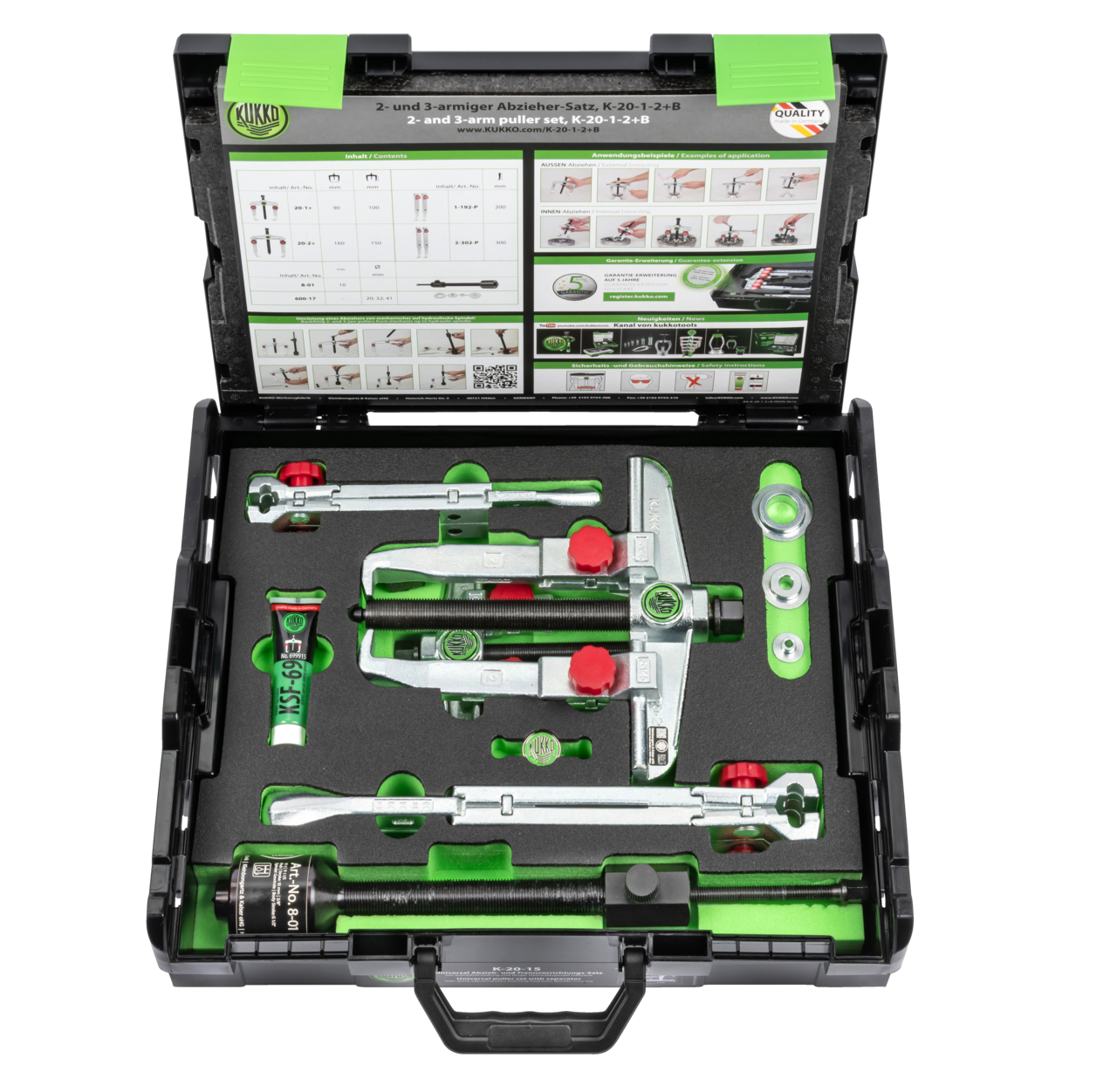 2-jaw universal puller set with quick adjustment, hydraulic spin