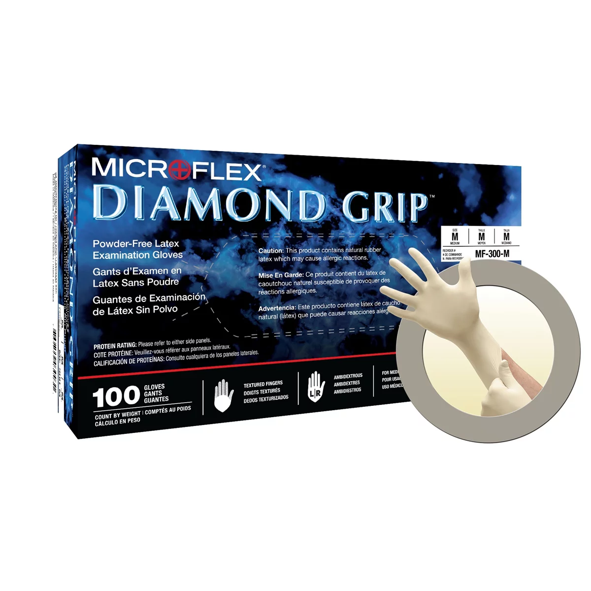 Microflex DIAMOND GRIP MF-300 LATEX GLOVES M - 20 Cases per