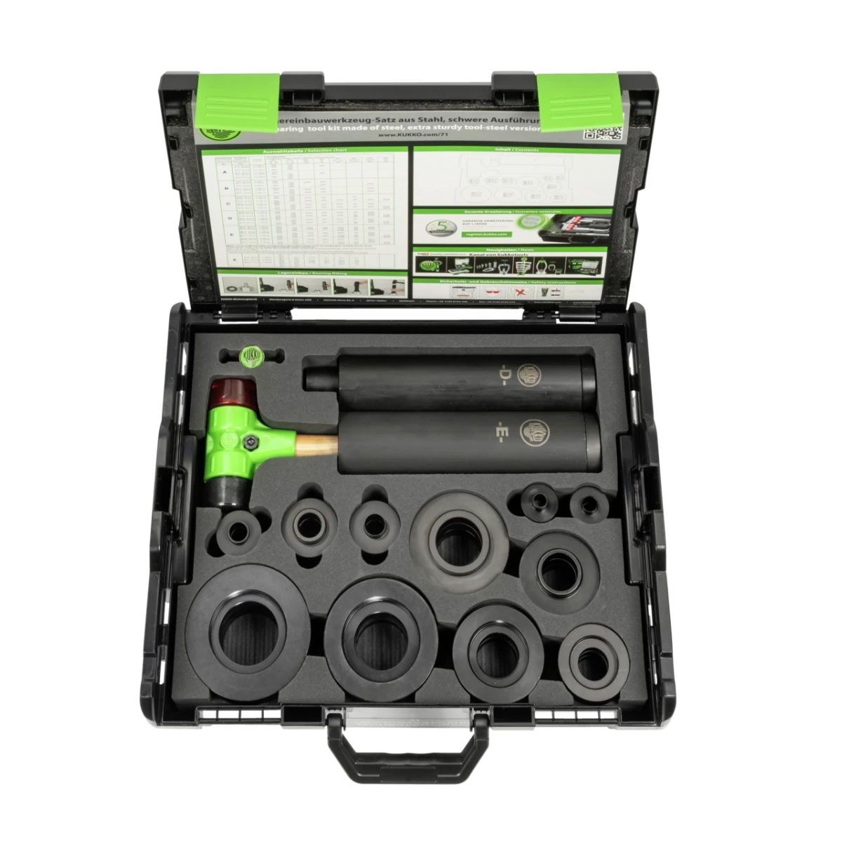 Bearing installation tool set made of steel, heavy-duty, for bal