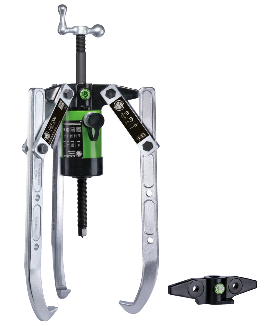 Hydraulic, 2- and 3-arm pullers with adjustable clamping depth a