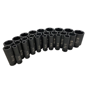 26-Pc. 1/2" Dr. 6-pt Metric Deep Impact Socket Set...
