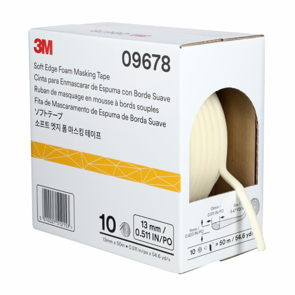 3M Soft Edge Foam Masking Tape, 09678, 1/2 in x 16...